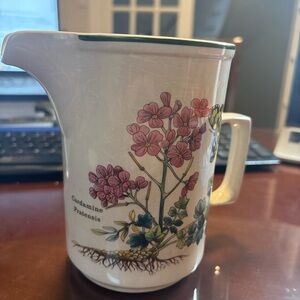 Floral Ceramic Pitcher with Pink and Green Design